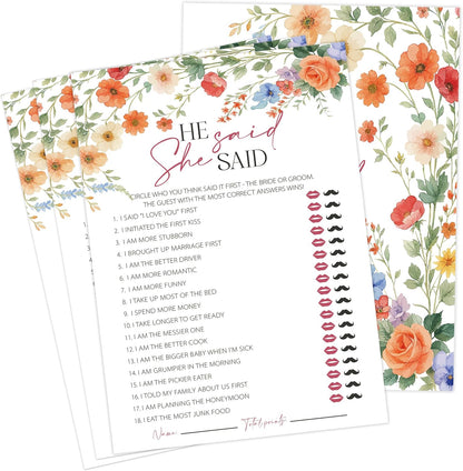Wildflower Bridal Shower Games, Boho Flowers Bridal Shower Bingo Game with Blank Squares for 30 Guests with Game Cards, Bridal Shower Decor, Wedding Decorations Supplies (15)