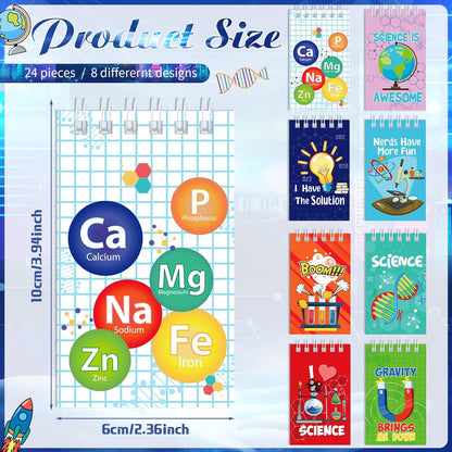 Teling 24 Pcs Science Party Favors Science Notebooks Bulk Mini Scientist Notepad Small Spiral Pocket Notebook for Student Back to School Gifts Lab Week Chemistry Class Reward Birthday Gift Bag Filler