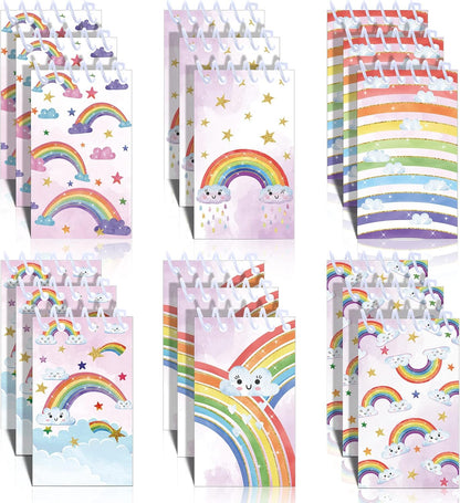 Chinco 24 Pcs Rainbow Notebook Mini Rainbow Party Favors Mini Notebooks for Kids Rain Bow Notepad Small Spiral Pocket Notepads Bulk 2.4 x 3.9 Inch Bound Memo Little Notebooks Birthday Office Supplies