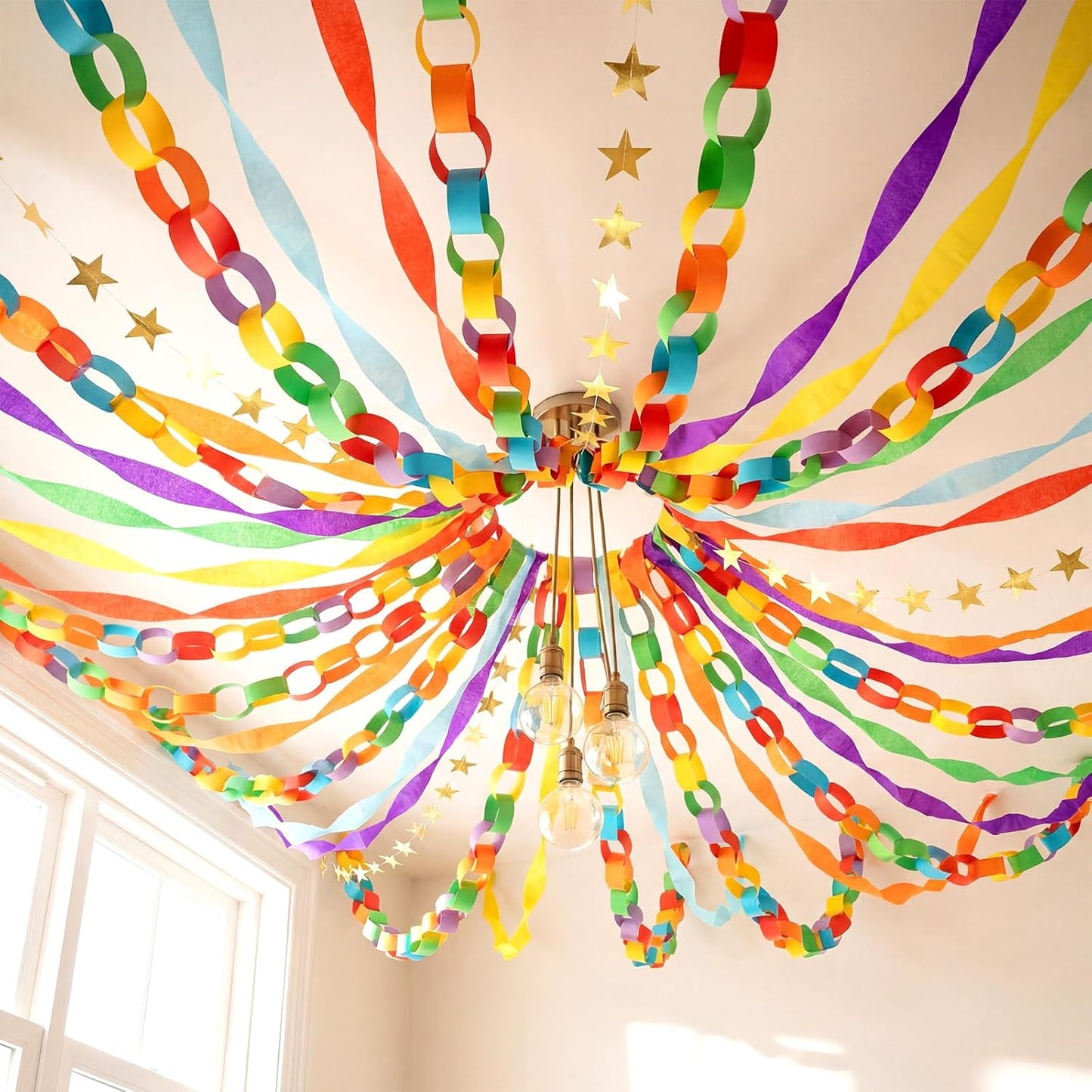 TaoBary Decorations Crepe Streamers Sheet Paper Strips Chain Garland Star Hanging for Party Birthday Wedding Decor(600,Pastels,Same Size)