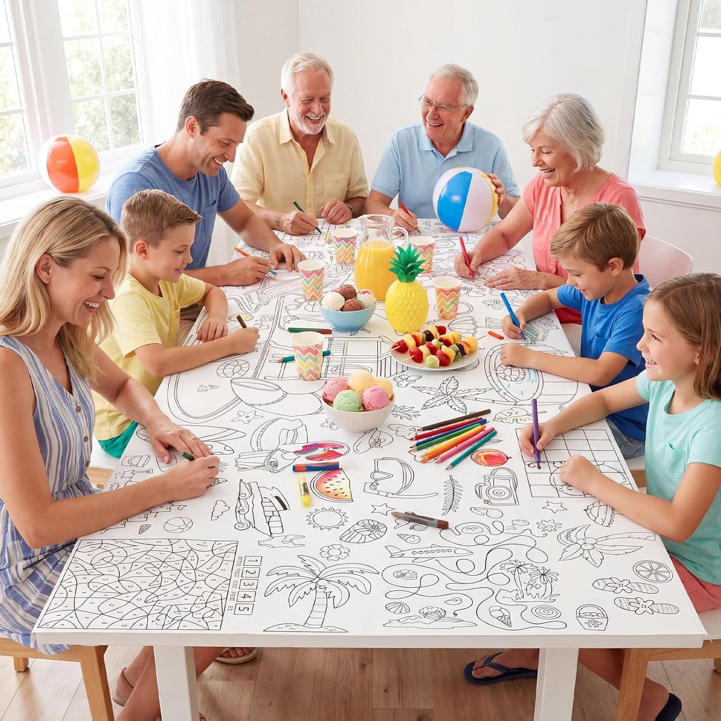 Happy Birthday Giant Coloring Poster/Tablecloth, 30 x 72 Inch Birthday Craft for Kids Art Crafts Paper Banner Kid Games Activities,Coloring Tablecloth Crafts for Classroom Wall School Home Parties