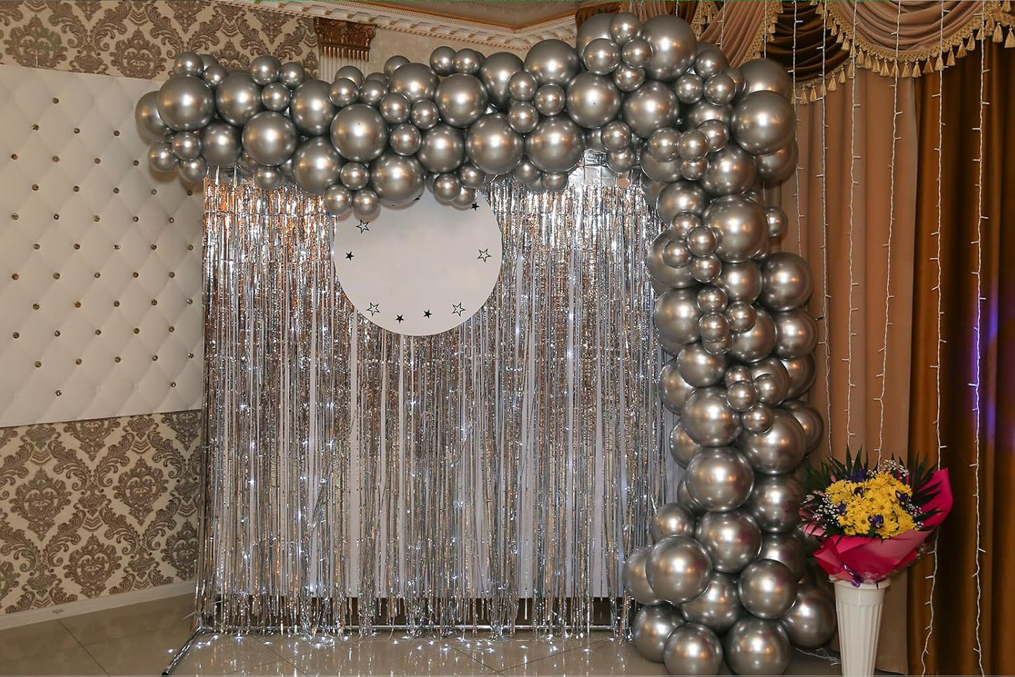 Happy Mothers Day Decorations Melsan 3 Pack 3.2 x 8.2 ft Pinkish Purple Tinsel Fringe Curtain Backdrop, Sparkling Metallic Party Decorations for Girls Birthday, Bachelorette, Wedding, Photo Booth