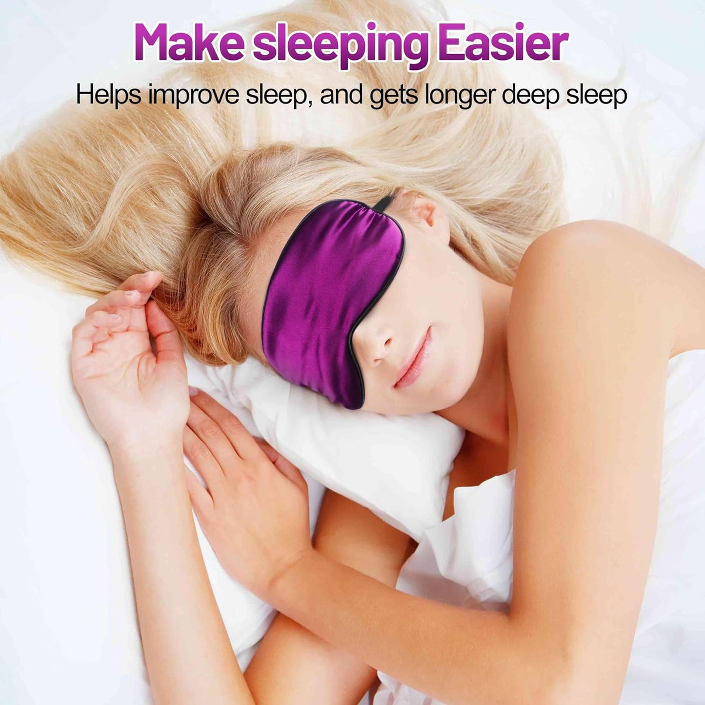 Silk Eye Mask with Adjustable Strap, Satin Blackout Sleeping Mask for Men&Women, Comfortable Blindfold Eyeshade for Night Sleep(Blue)