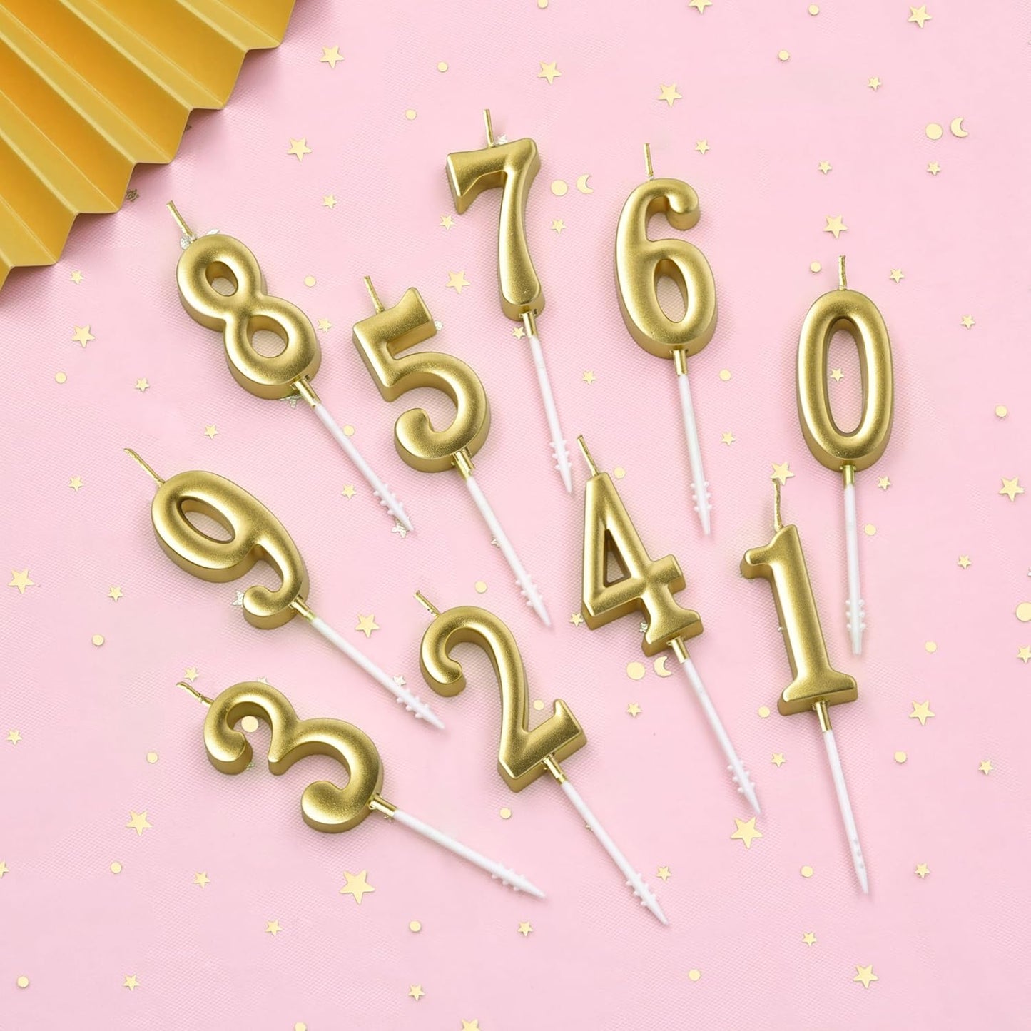 PHD CAKE 10-Pieces Pink Numeral Birthday Candles, Cake Numeral Candles Number 0-9 Glitter Cake Topper Decoration for Birthday,Wedding Anniversary,Party Celebration