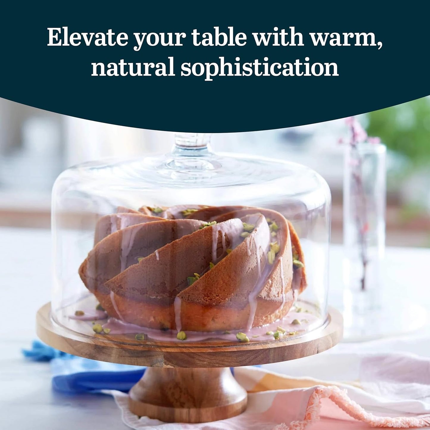 Libbey Selene Glass Cake Stand with Dome Lid, Elegant Curved Footed, Covered Cake Stand, Versatile Serving Dish for Variety of Desserts and More