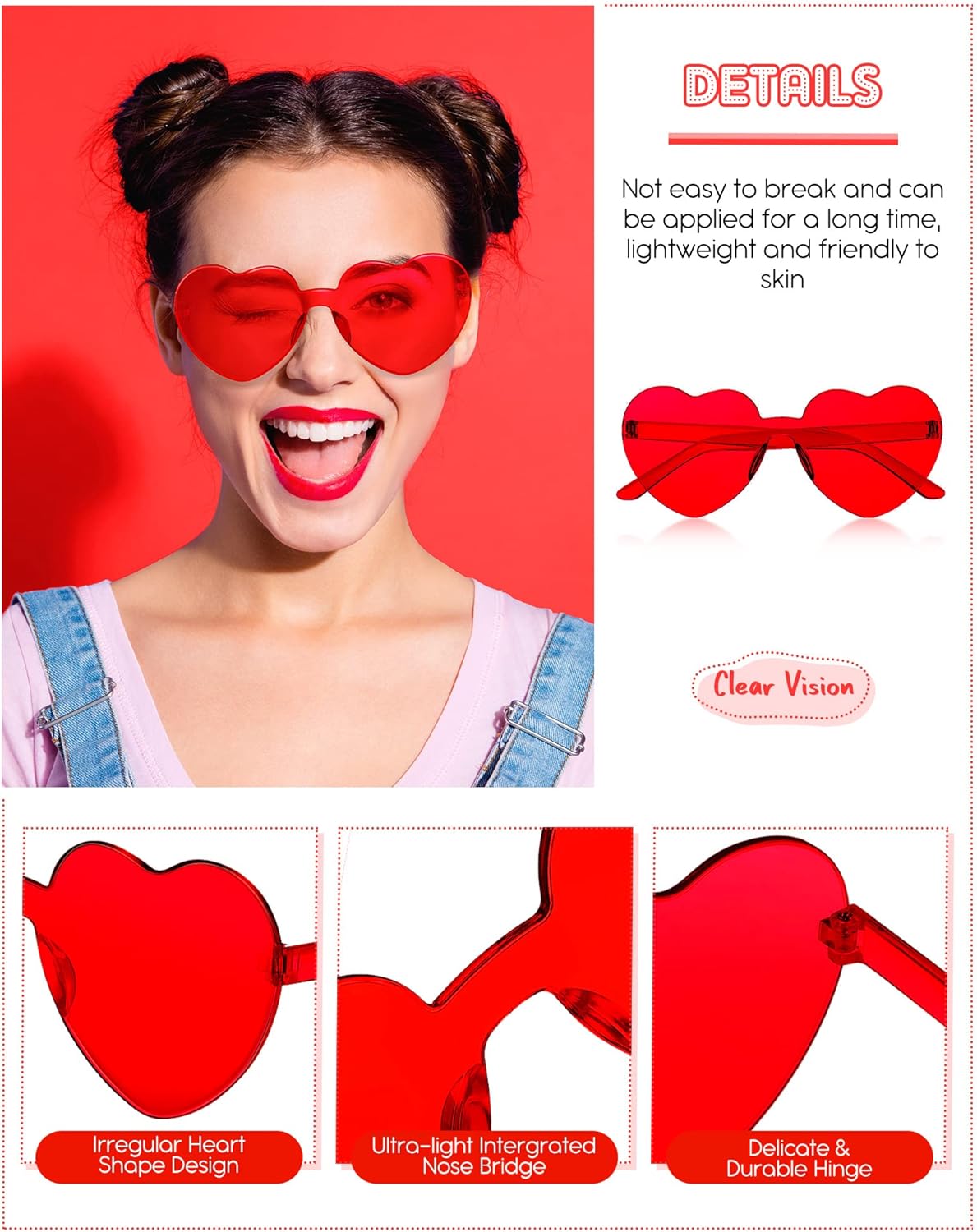 Frienda 20 Pairs Heart Shaped Sunglasses Rimless Candy Color Glasses for Women Men Party Favor