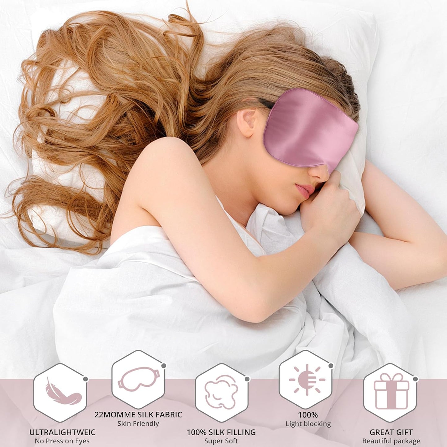 Silk Eye Mask with Adjustable Strap, Satin Blackout Sleeping Mask for Men&Women, Comfortable Blindfold Eyeshade for Night Sleep(Blue)