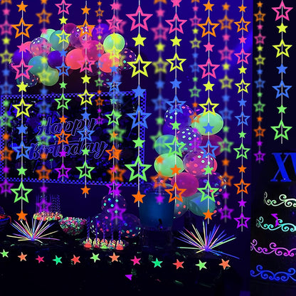 56 Pieces Rainbow Hanging Swirl Decorations Neon Swirl Streamers UV Neon Garland Ceiling Decorations Glow in The Dark Neon Party Supplies and Decorations Black Light Party Kit for Birthday Wedding