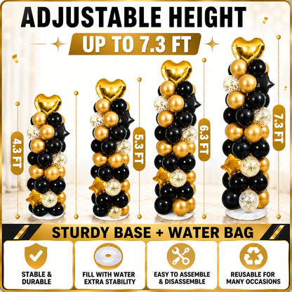 2 Sets 7FT Balloon Column Stand Kit with 103PCS Balloons – Adjustable Metal Balloon Tower with Weighted Base & Water Bags (Avocado Green & Gold)