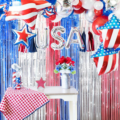 2 Pack Shiny Silver Tinsel Foil Fringe Curtains, 3.3ft x 6.6ft Iridescent Streamers Party Photo Backdrop for Birthday, Wedding, Engagement, Bachelorette Party Decoration