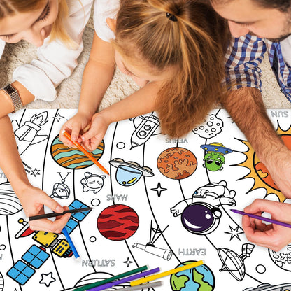 43.3x31.5 Summer Coloring Poster with Picture, Giant Cute Painting Poster, Large Coloring Tablecloth for Classroom Home Birthday Party Supplies Favor