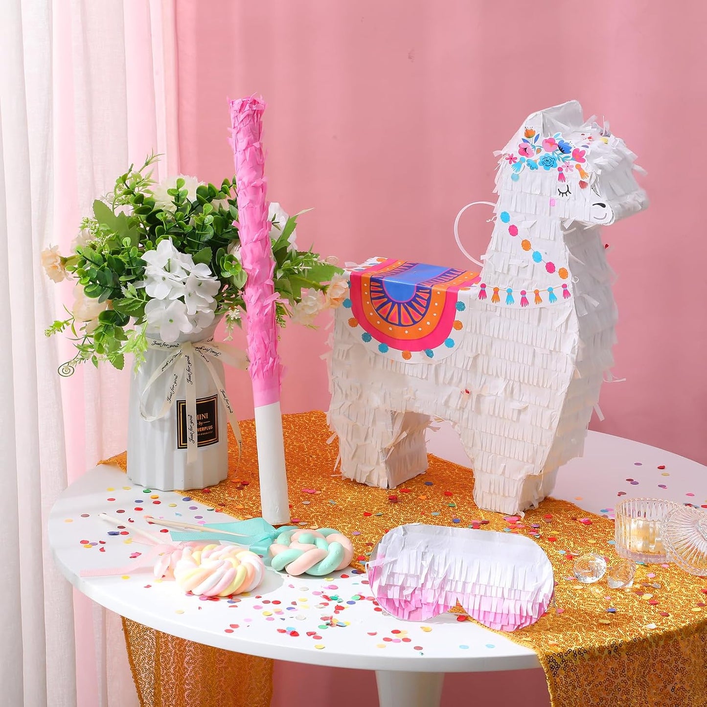 Wettarn Llama Piñata Fiesta for Mexican Fiesta Party Supplies, Includes Piñata Stick and Blindfold, Confetti for Kids Birthday Celebrations, Mexican Themed Party, 16 x 12 x 3 Inch