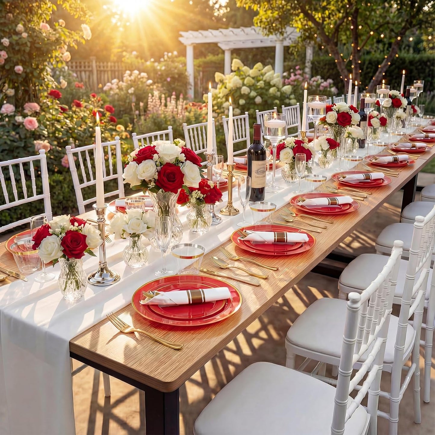 350 Pieces Black and Gold Plastic Plates with Disposable Silverware, Include 50 Dinner Plates 9”, 50 Dessert Plates 6.3”, 50 Black Cups 9 OZ, 50 Pre Rolled Napkins for Wedding Party Graduation