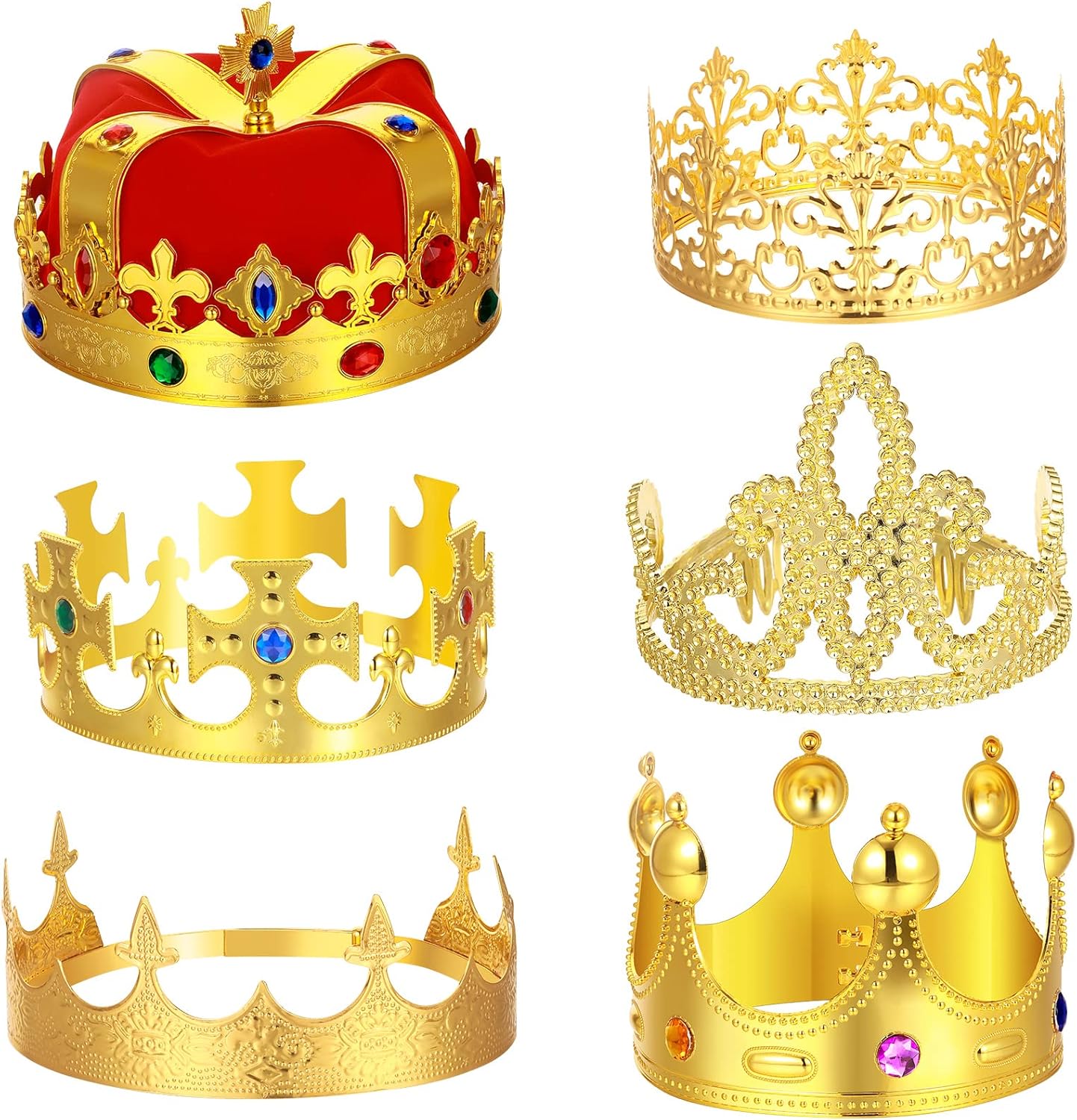 Maitys 6 Pack King and Queen Crowns Royal King Crown Gold Jeweled Costume Accessories for Men Women Birthday Party Halloween Cosplay Costume