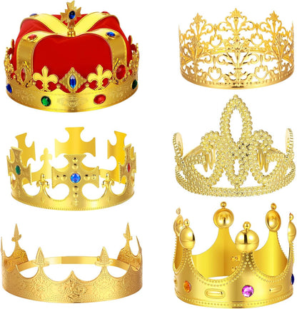Maitys 6 Pack King and Queen Crowns Royal King Crown Gold Jeweled Costume Accessories for Men Women Birthday Party Halloween Cosplay Costume