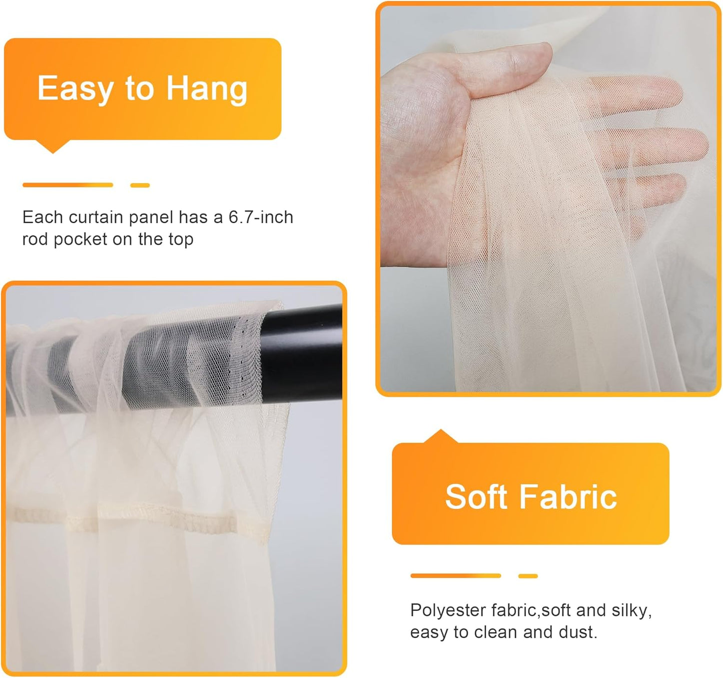 Fomcet Tulle Backdrop Curtains with Lights String White 10FT X 8FT Sheer Curtain with Lights Tulle Curtains Backdrop for Wedding Birthday Party Baby Shower Photo Shoot (2 Panels 5x8FT)