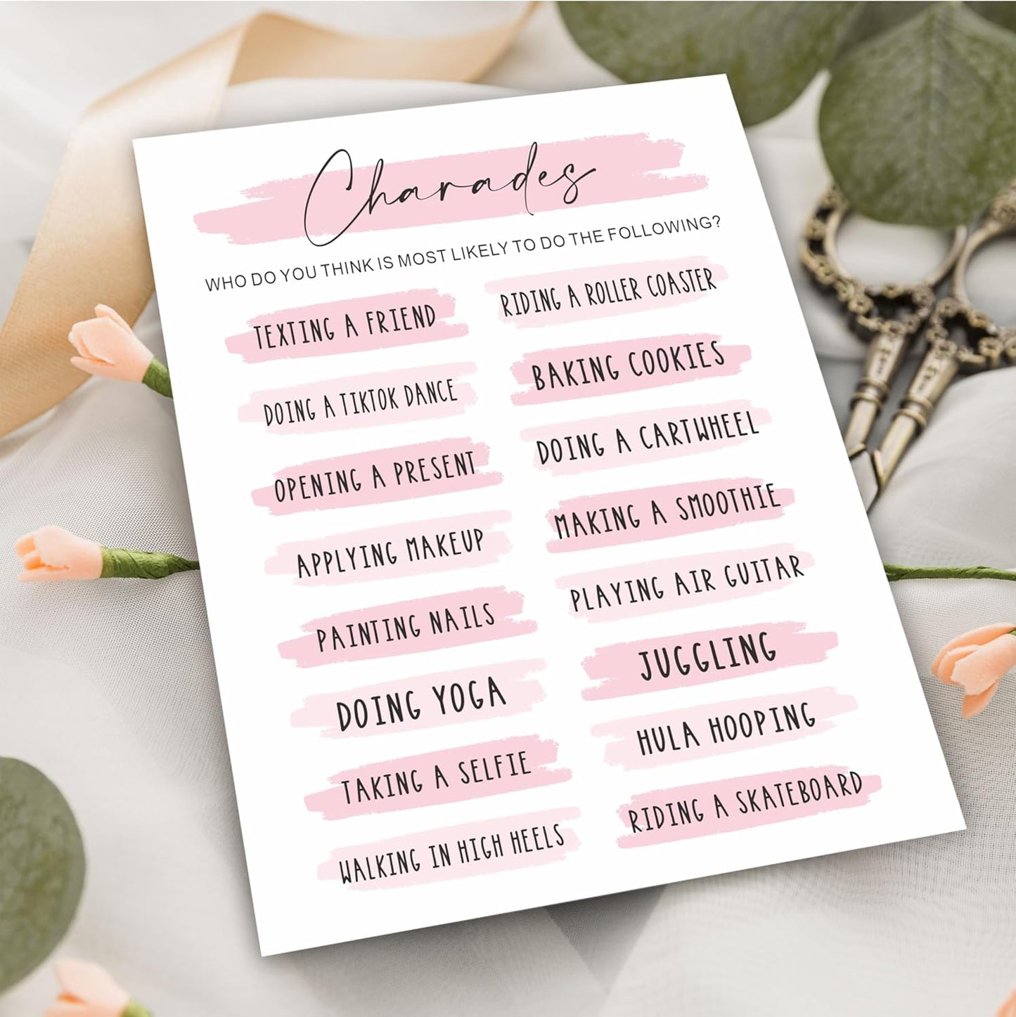 DYIRBIIY Minimalism Birthday Party Game Cards - Selfie Scavenger Hunt - 20 Blush Double-Sided Fill in Style Funny Birthday Party Game Cards for Adults, Party Supplies & Activities - A02