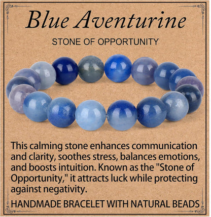 LPBeads Handmade Natural Gemstone Stretch Elastic Bracelet Healing Crystal Round Stone Beads Jewelry Gifts for Women Men