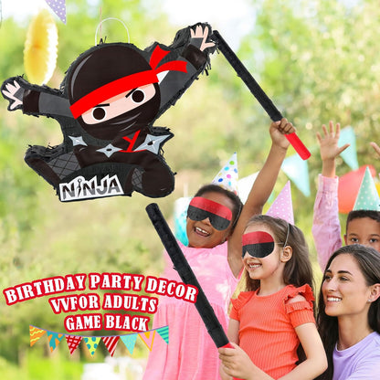 Ninja-Themed Piñata Black Ninja Pinata Bundle Paper Cool Warrior Design Pinata with Stick Blindfold Confetti for Birthday Party Decor Props