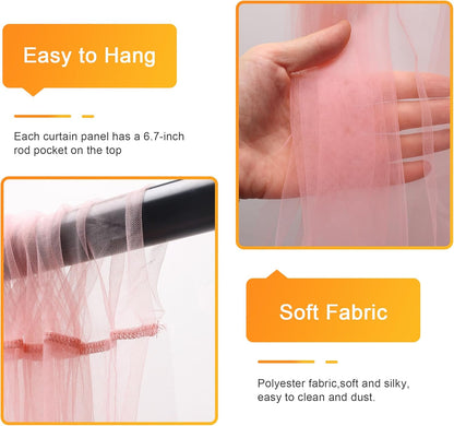 Fomcet Tulle Backdrop Curtains with Lights String White 10FT X 8FT Sheer Curtain with Lights Tulle Curtains Backdrop for Wedding Birthday Party Baby Shower Photo Shoot (2 Panels 5x8FT)