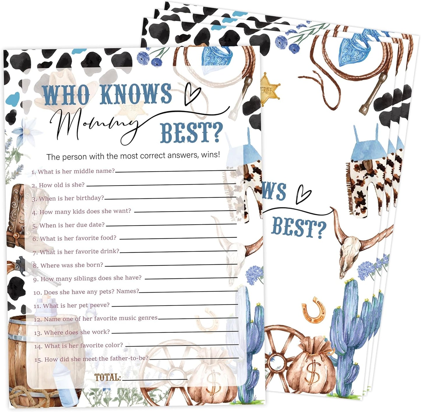 Cowboy Baby Shower Bingo Game, Pack of 30 Game Cards, Wild West Rodeo Shower Game, Gender Reveal Party Decorations, Gender Neutral - KR59