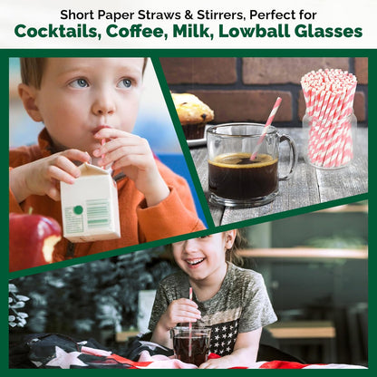 5.75 inch Orange Paper Cocktail Straws, Short Disposable Drinking Straws 500 Counts, Unwrapped - Compostable
