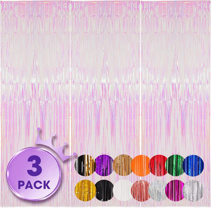 Voircoloria 3 Pack 3.3x8.2 Feet Gold Foil Fringe Backdrop Curtains, Tinsel Streamers, Fringe Backdrop for 2025 New Years Eve, Graduation, Birthday, Baby Shower, Gender Reveal, Disco Party - Colors A