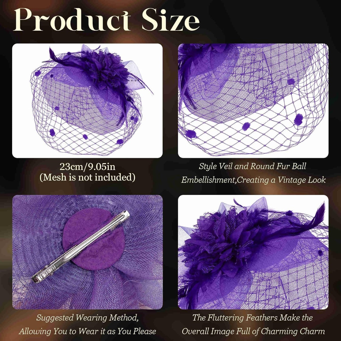 Fascinators Hats for Women Tea Party Hat Feather Mesh Headband Vintage Lace Cocktail Headwear Veil Hair Clip Church