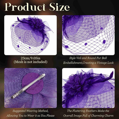 Fascinators Hats for Women Tea Party Hat Feather Mesh Headband Vintage Lace Cocktail Headwear Veil Hair Clip Church