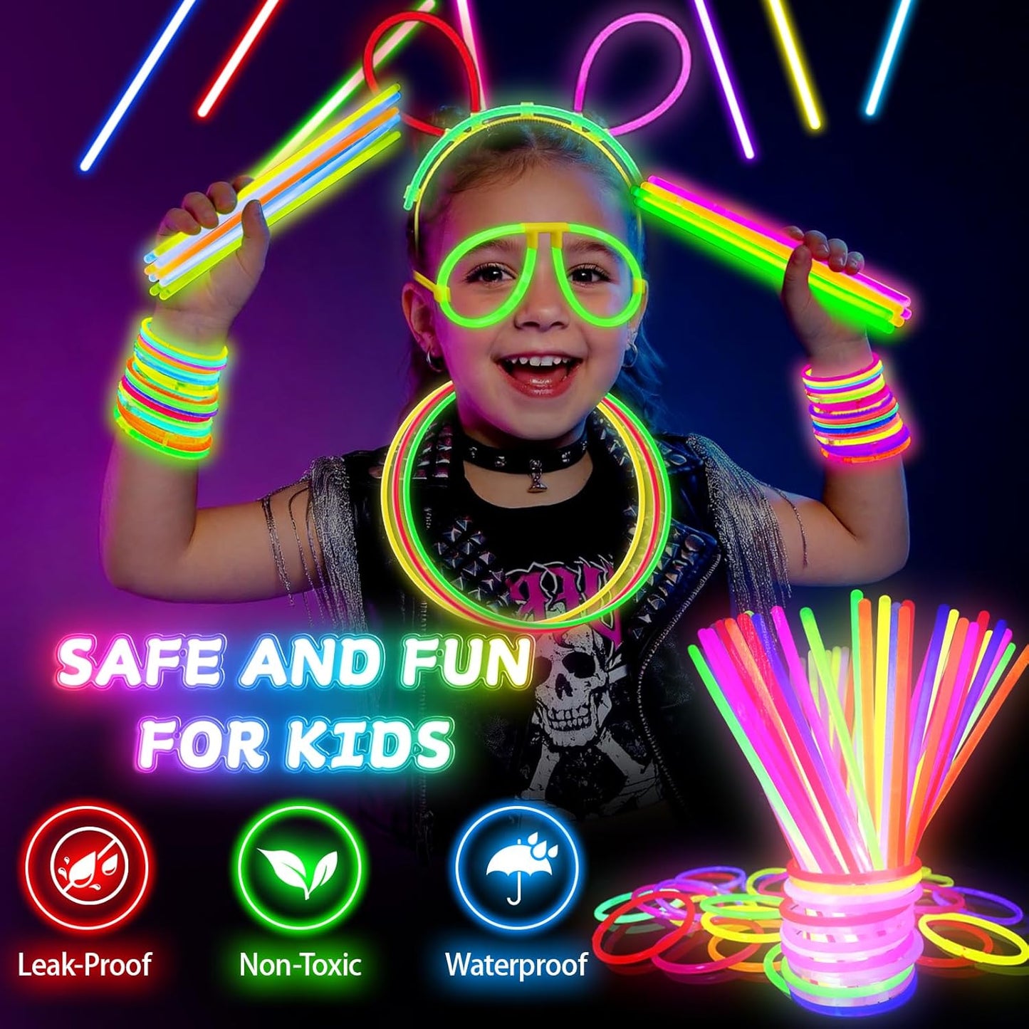 SHQDD 100 Glow Sticks Bulk Party Pack, 8” Neon Glow Sticks, DIY Glowsticks with Connectors Bracelets & Necklaces, Glow in the Dark Party Supplies for Kids, Adults, Parties, Halloween & New Year