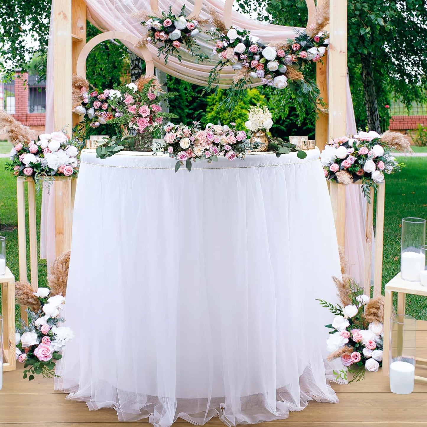 Suppromo 6ft Pink Tulle Table Skirt Baby Shower Tablecloth for Rectangle Tables or Round Tables Pink Ruffle Tutu Table Skirts Desk Skirt for Princess Girls Birthday Party Cake Dessert Decorations
