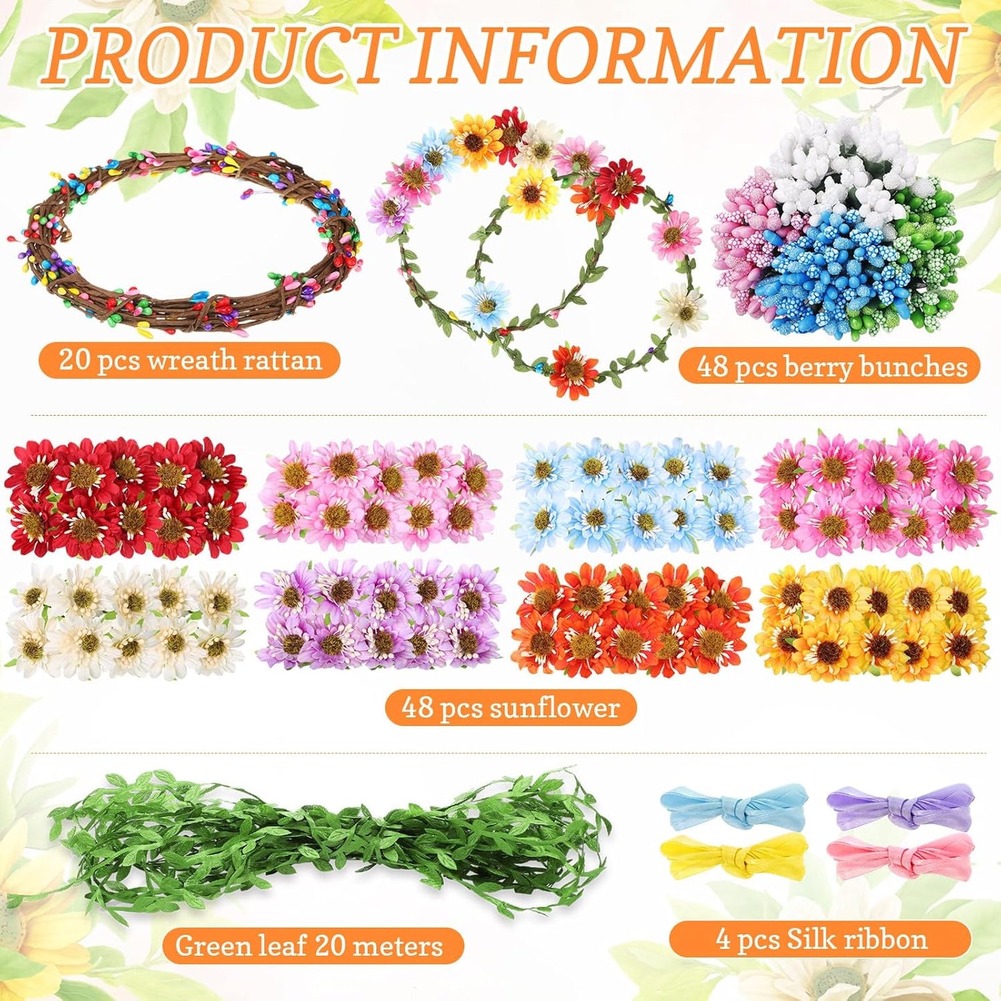 Zeyune 20 Sets Spring Tea Party Favor Flower Crowns Making Kit, Make Your Own Flower Crown Wreath Garland Headbands Craft Kit Handmade DIY Fairy Floral Hair Accessories Gift for Women(Daisy)