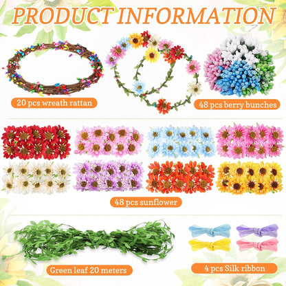 Zeyune 20 Sets Spring Tea Party Favor Flower Crowns Making Kit, Make Your Own Flower Crown Wreath Garland Headbands Craft Kit Handmade DIY Fairy Floral Hair Accessories Gift for Women(Daisy)