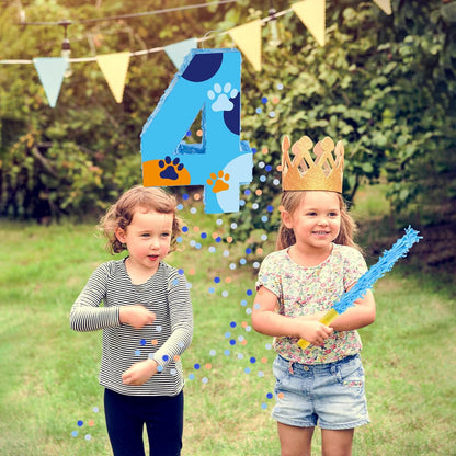 16 Inch Number 2 Dog Paw Pinata with 16 Inch Piñata Stick Blindfold Confetti for Boy Girl Kids 2nd Birthday Party Decorations (2nd)