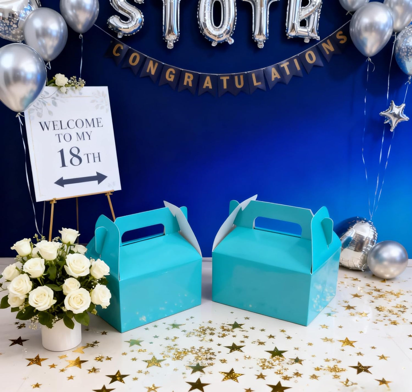 XAGLVV 24 Pack White Paper Gable Boxes,6.2 Inch Candy Boxes with Handle, Snack Party Favor& Gift Cookie bags for kids Birthday,Wedding, Baby Shower, Graduation.