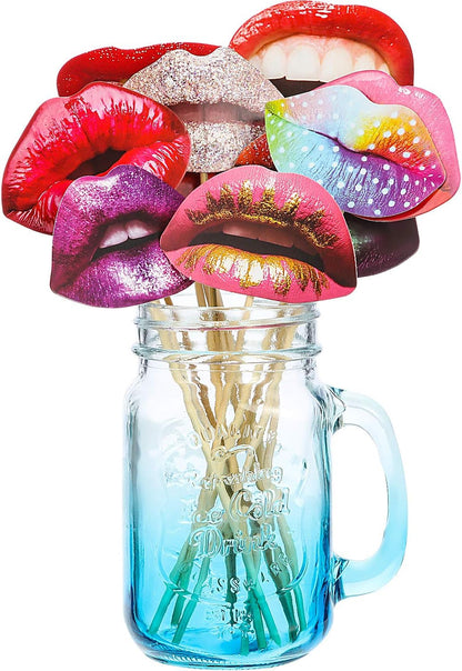 Gejoy 40 Pcs Graduation Photo Booth Props DIY Kit Funny Selfie Props Accessories Funny Mouth Lips Party Photo Booth Prop for Grad Wedding Prom Party Supplies Favors with Wood Stick
