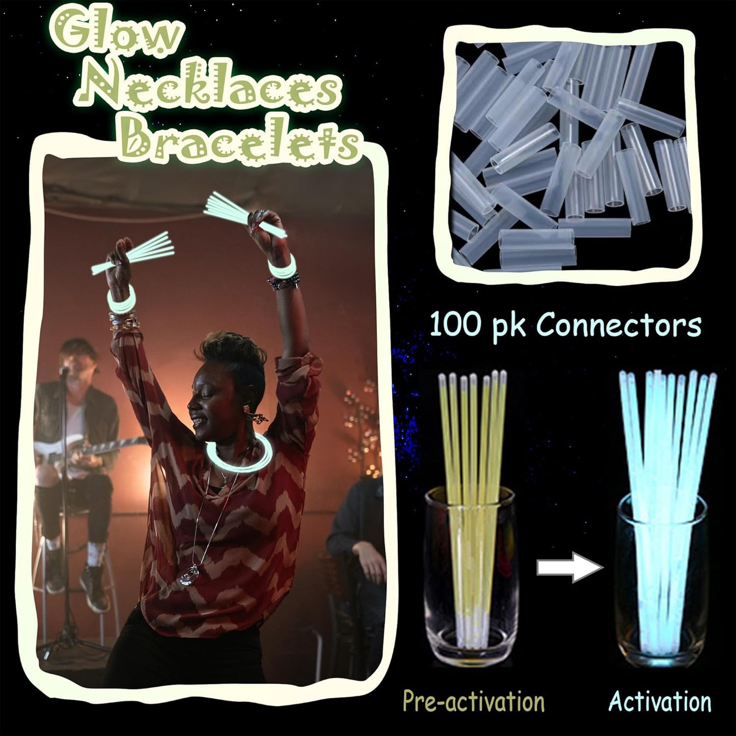 100 pk 8" Glow Sticks Bulk Party Favors, Light up Glow Necklaces & Bracelets in the Dark Party Supplies For Christmas Halloween 4th of July Birthday Neon Party (100 * Blue)