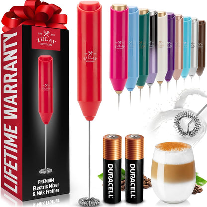 Zulay Kitchen Powerful Milk Frother AA Batteries Included – Ultra Fast Handheld Drink Mixer with Stainless Steel Whisk Stirrer for Coffee, Protein, Matcha & More, Frother Wand Electric Frothmate Black - Colors E
