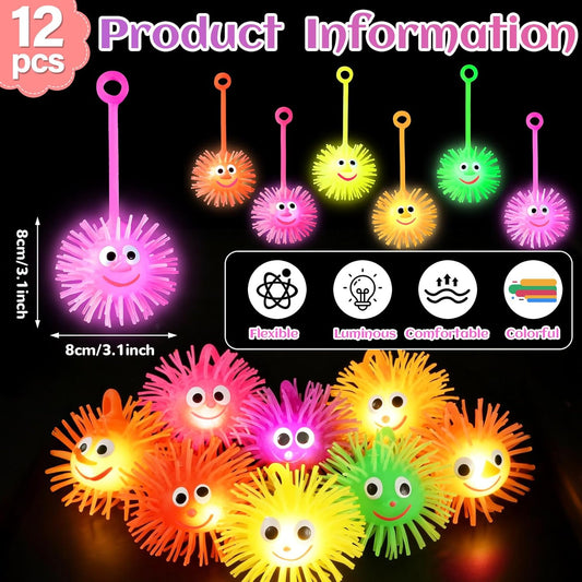 24PCS Light Up Balls for Kids 3.4 inch Puffer Bouncy LED Ball Flashing Sensory Glow in The Dark Toys Bulk Party Favors for Easter Basket Gifts Classroom Stuffer Sprizes Pinata Fillers
