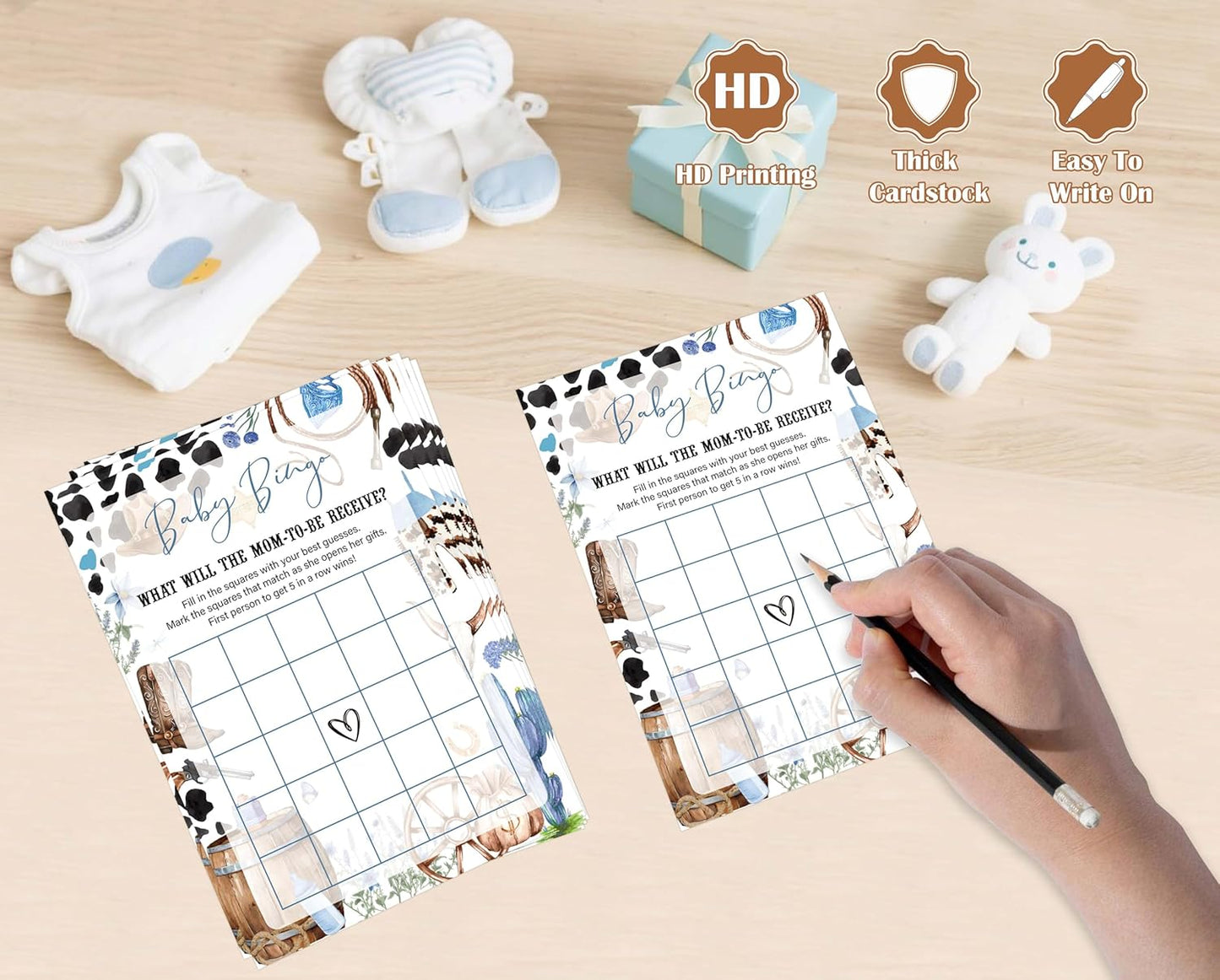 Cowboy Baby Shower Bingo Game, Pack of 30 Game Cards, Wild West Rodeo Shower Game, Gender Reveal Party Decorations, Gender Neutral - KR59