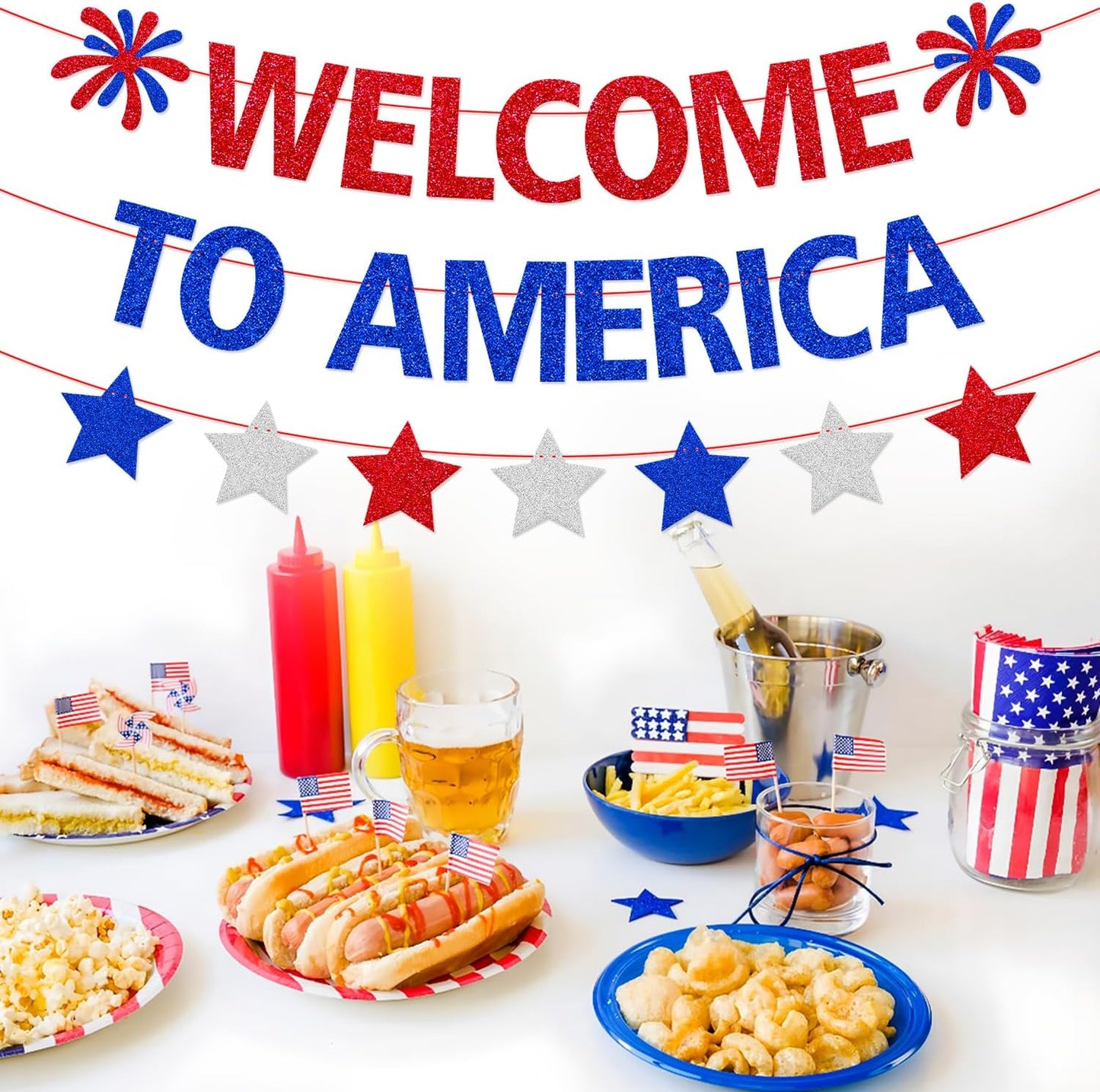 Welcome to America Banner - Patriotic Red White Blue Welcome Sign for New Citizen & Citizenship Parties | Home Community Event Decor, Naturalization Celebration