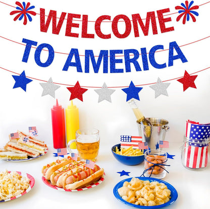 Welcome to America Banner - Patriotic Red White Blue Welcome Sign for New Citizen & Citizenship Parties | Home Community Event Decor, Naturalization Celebration