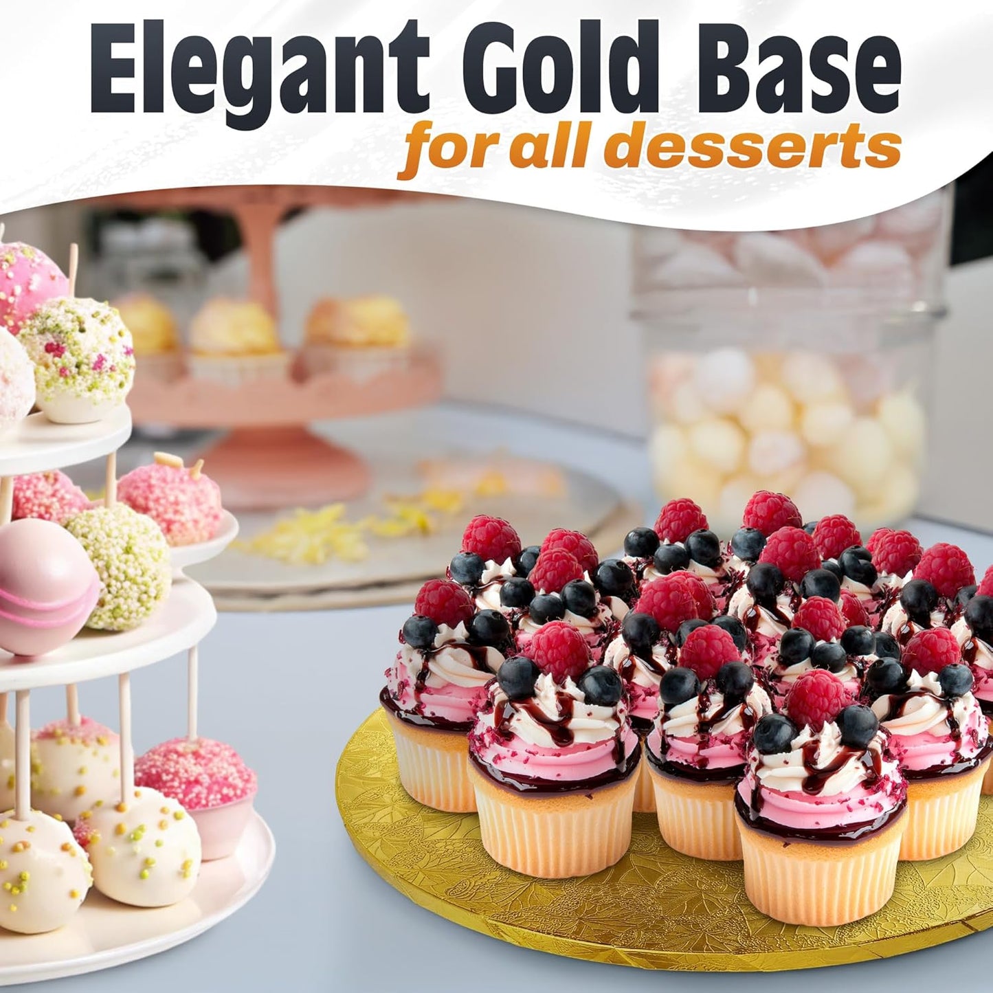 12 Inch Cake Drum, Black Cake Board for Picture-Ready Celebration Cakes, 1/2 Inch Thick Round Cardboard Base with Grease & Moisture Resistant Surface and Decorative Pattern for Parties and Weddings