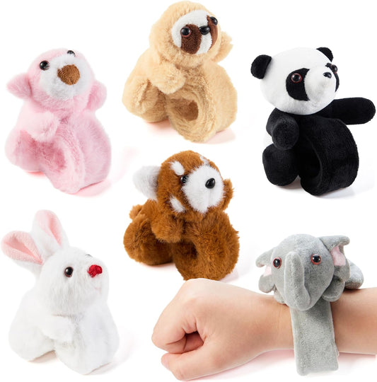 JOYIN 6PCS Animal Plush Bracelets, Stuffed Animals Slap Bracelet, Happy Tappers Slap Bracelet for Boys Girls Party Favors, Classroom Rewards, Birthday Gifts, Stocking Stuffer for Kids