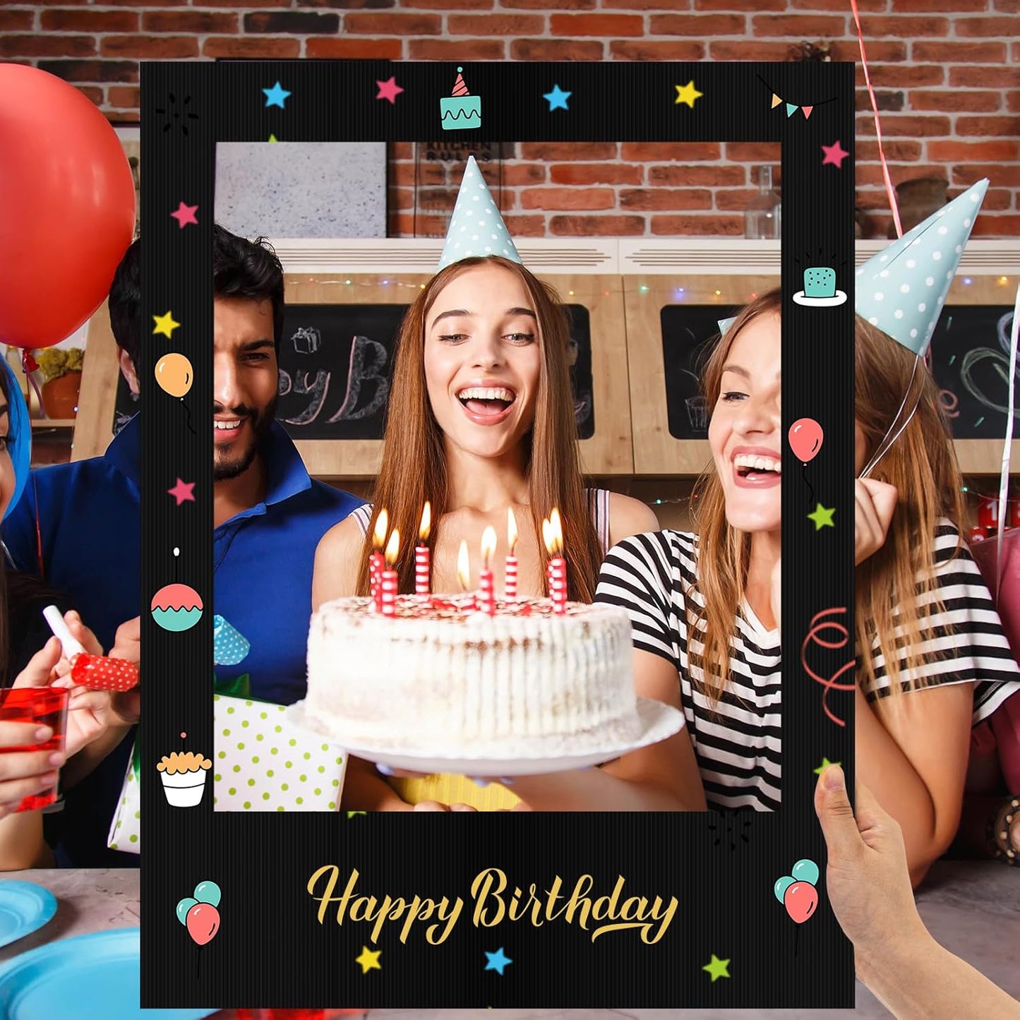 Beeveer 32 x 24 Inch Photo Booth Selfie Frame Prop Booth for Birthday Event Parties Large Blank DIY Cutout Props for Funny Decoration Christmas, Holiday Supplies