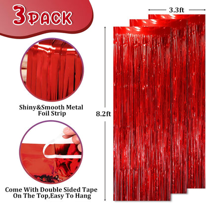 Voircoloria 3 Pack 3.3x8.2 Feet Gold Foil Fringe Backdrop Curtains, Tinsel Streamers, Fringe Backdrop for 2025 New Years Eve, Graduation, Birthday, Baby Shower, Gender Reveal, Disco Party - Colors B