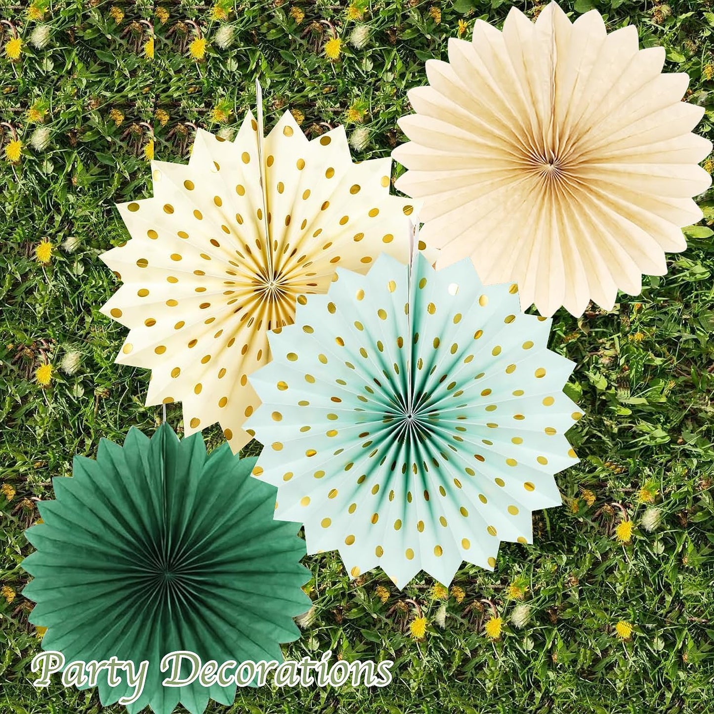 Sage Green and Pink Gold Birthday Party Decorations Kits with Happy Birthday Banner,Circle Dots Garland, Flower Pom poms,Honeycom Ball,Paper Fan,Swirls Hanging for Women Girls Decor Supplies