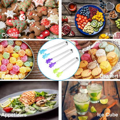 6PCS Mini Tong, Hand Shape Silicone Food Tongs, 5Inch Kid Tongs for Sugar Cubes, Serving Food, Colorful Kitchen Tongs Perfect for Kids by Hovesty