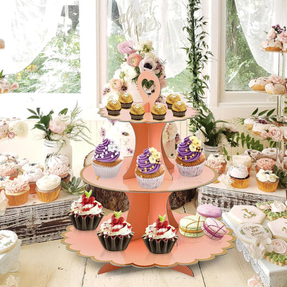 Soleebee 3-Tier Cupcake Stand, Cardboard Cupcake Tower, Cup Cake Stand Tower for Birthday Wedding Party Decoration, Cupcake Tier Stand Desserts Display 1 Set (Purple Gold)