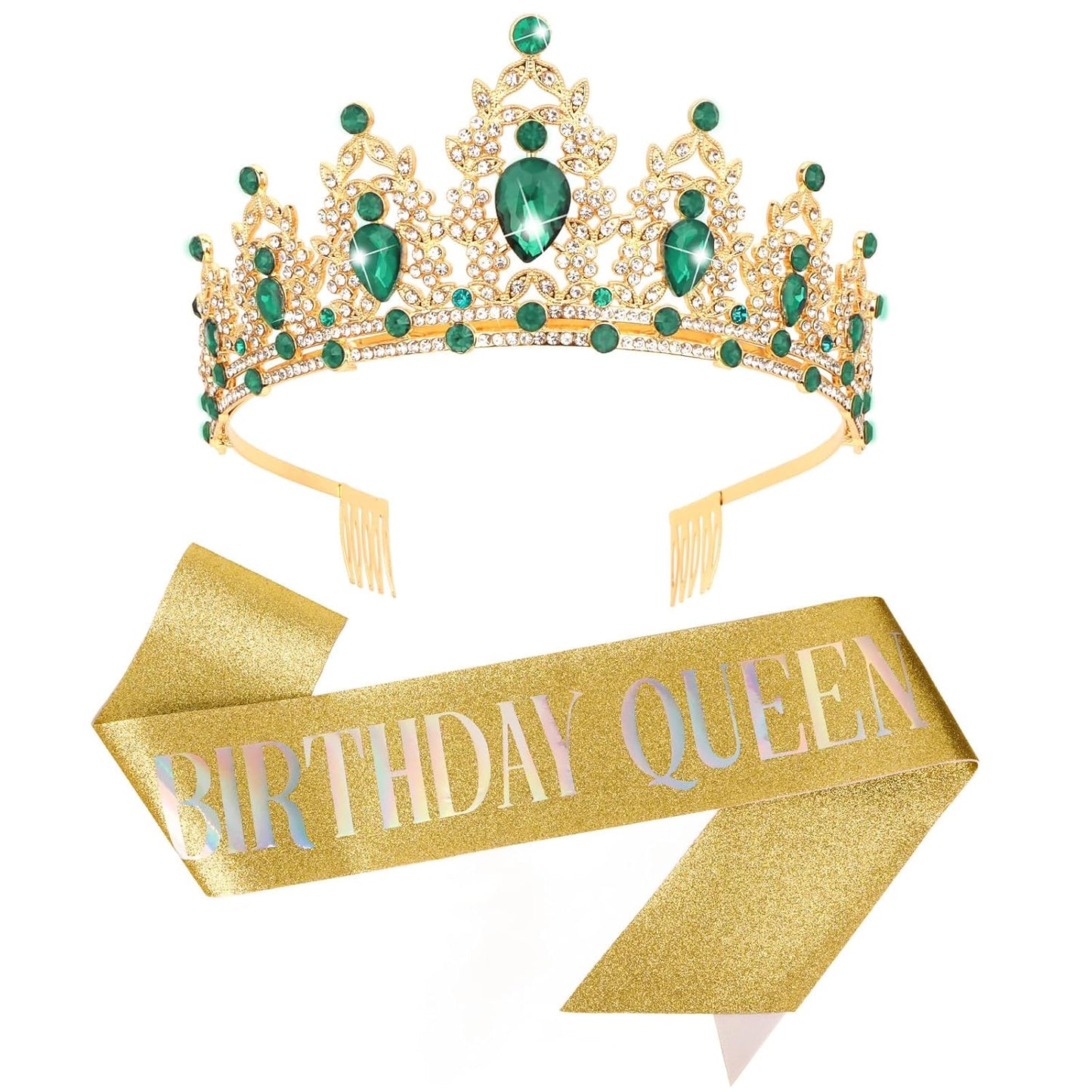 CAVETEE Red Black Birthday Crown and Sash for Women Sash & Rhinestone Tiara Set Red and Black Party Decorations Birthday Queen Crowns Tiaras for Women